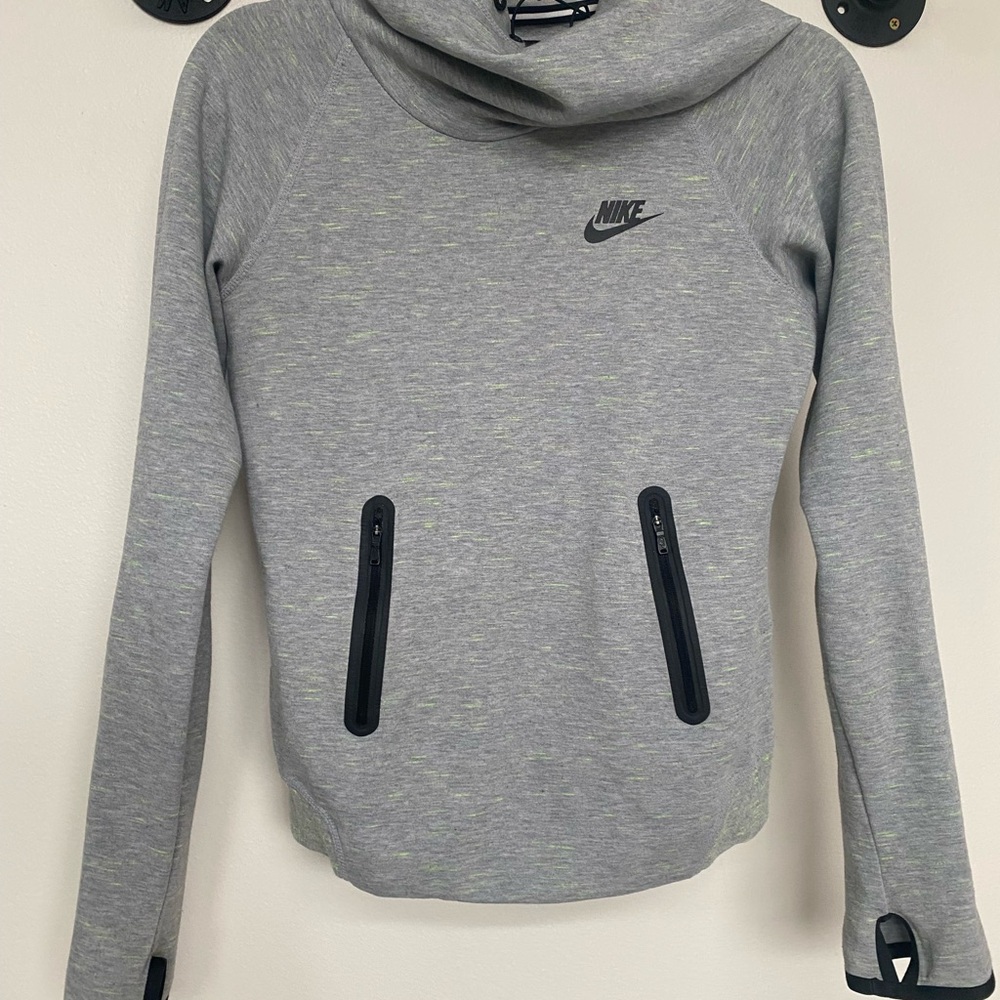Nike Heather Gray + Neo Green Space Dye Tech-Hoodie with Black Trim Zipper